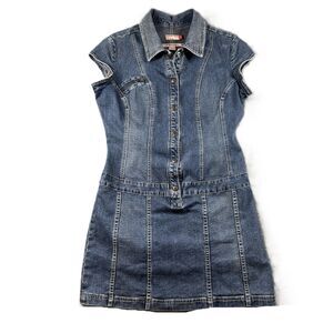 Guess Women Denim Jean Dress Snap Front Vintage 90s Y2K Festival Large L284